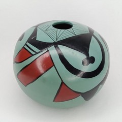 VTG 1950s Manuel Olivas Mata Ortiz Green & Black Paquime Pottery Jar New Arrival