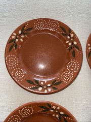 Vintage Mexican Terracotta Salad Plates Set of 4 Barro Rojo Hand Painted Flower
