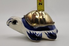 Mexico Pottery Small Turtle Folk Art Tonala with Brass Shel. READ DESCRIPTION !
