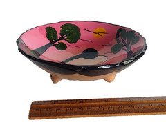 Talavera Mexican Folk Art Pottery Hand Painted Woman Landscape Salsa Footed Bowl
