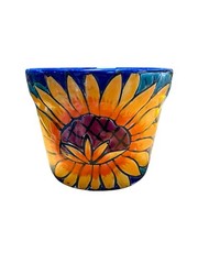 Mexican Sunflower Flower Pot Planter Folk Art Pottery Handmade Talavera Small