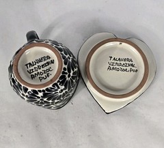 Talavera Pottery Coffee Set Mexican Art Black And Cream 3 X 4 Inches