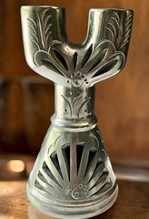 Vintage Oaxacan Barro Negro Black Pottery Double Candle Holder Oaxaca Mexico