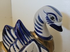 Vintage Tonala Mexico Duck Handmade Painted In Armor Brass and Ceramic