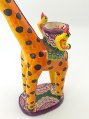 Vintage Mexican Folk Art Candle Holder Handmade Giraffe Birds Clay Pottery Large