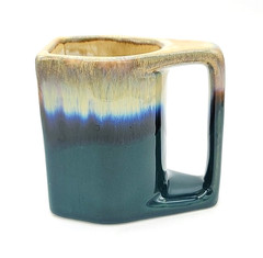 Signed Vintage Mexican Pottery Padilla Kokopelli Flat Mug Drip Glaze Green Blue