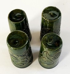 4 MEXICO OAXACA ATZOMPA CERAMIC CLAY BARRO LOZA VERDE GREEN MEZCAL CUPS COPITAS