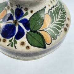 Mexico Tonala Pottery Floral Signed Candle Stick Single Holder