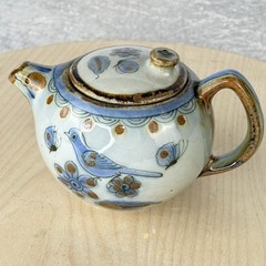 Vintage El Palomar Tonala Mexico Hand Painted Blue Bird & Butterfly 4.5″ Teapot