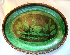 Patamban Mexican Platter VINTAGE Handpainted green c1970 fabuloso!!! 10″