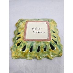 Mexican Majolica Green 3D Folk Art Wall Pottery Mellado Gto Lemon Fruit Wavy
