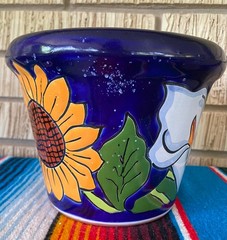 Lg MEXICAN TALAVERA Folk Art POTTERY SUN FLOWER POT PLANTER CERAMIC RARE #2