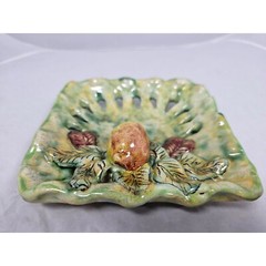 Mexican Majolica Green 3D Folk Art Wall Pottery Mellado Gto Lemon Fruit Wavy