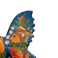 MEXICAN TALAVERA POTTERY BUTTERFLY WALL DECOR, HAND PAINTED.