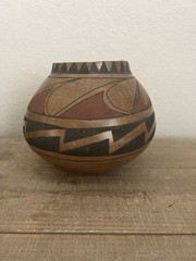 Vintage Mexico Pottery Mata Ortiz Round Bottom Pot Vase Signed 5×5” Wide Mouth