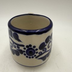 Set Of 4 Talavera Mexican Studio Folk Art Pottery Mugs Saucer Cobalt Blue Floral