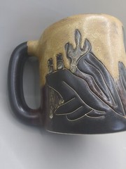 HANDCRAFTED MARA ART POTTERY MUG Southwest CACTUS MEXICO Musician Flute Music