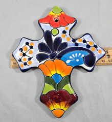 Talavera Hand Painted Sm Cross Cruz Roquera Chica Mexican Folk-Art Clay Floral