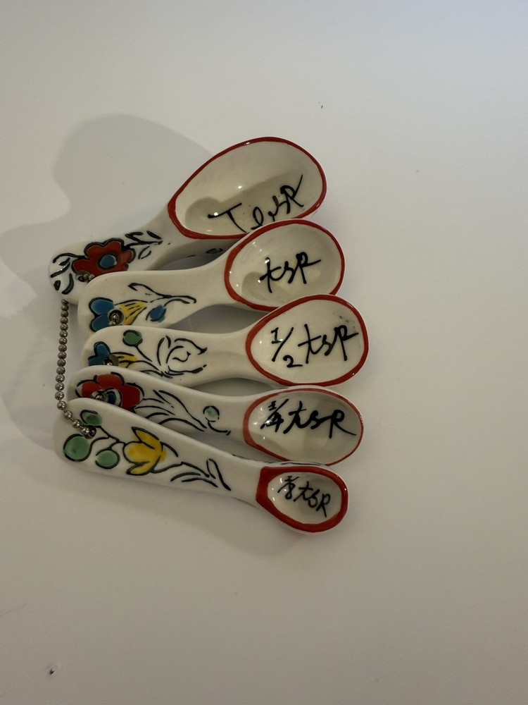 Measuring Spoon Set of 5 Mexican Pottery Hand-Painted Floral Colorful
