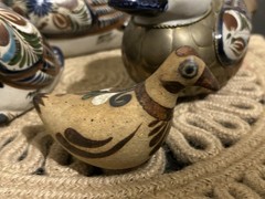 LOT OF 4 TONALA MEXICAN FOLK ART POTTERY FIGURES BRASS DUCK TOUCAN
