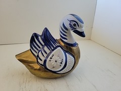 Vintage Tonala Mexico Duck Handmade Painted In Armor Brass and Ceramic
