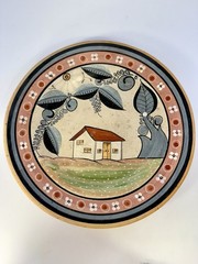 Mexico Tonala Folk Art Sitting Man Decorative Plate 10” Round Signed By Artist