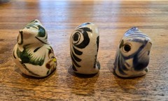 Vintage Miniature Mexican Tonala Pottery Owls Handmade Folk Art Collectibles Set