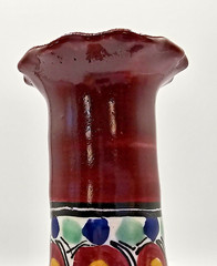 Talavera Small La Corona Pottery Vase Flowers Plum Green Blue Signed 5.5″ Tall
