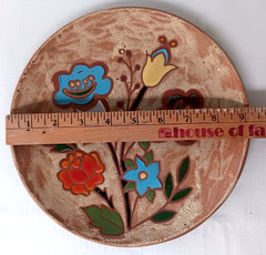 Decorative Terra Cotta Hand Painted Art Pottery Floral Plate Wall Hanging