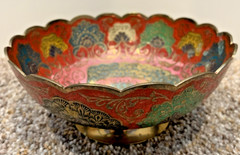 3 Brass Cloisonne Decorative Arts. Made In India. 2 Trinket/Jewelry Bowls & Vase