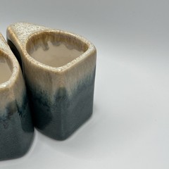 Vintage Padilla Mexico Stacking Pottery Mugs Set of 4 Blue Beige Drip Glaze
