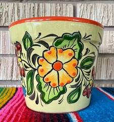Lg Mexican Ceramic Flower Pot Planter Folk Art Pottery Handmade Talavera M#15