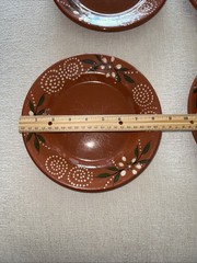 Vintage Mexican Terracotta Salad Plates Set of 4 Barro Rojo Hand Painted Flower