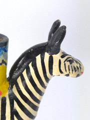 Vintage Mexican Folk Art Candle Holder Handmade Zebra Birds Clay Pottery Large