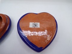 Terracotta Heart Shaped Mexican Folk Art Pottery Blue Trinket Box Hand Painted
