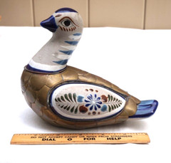 Mexican Folk Art Bird Pottery & Brass Reyna Mexico – Classic Hand Painted Design
