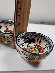 Signed Mexico Q Pottery Bowl Dipping Sauce Hand Painted 2.25″ Set of 4