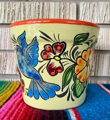 Lg Mexican Ceramic Flower Pot Planter Folk Art Pottery Handmade Talavera M#15