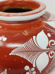 VTG Mexican Terracotta Pottery Redware Floral Vase Pot Hand Painted Folk Art