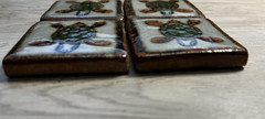 Set Of 4 Tonala Mini Pottery Tiles 2” Square Turtles Green & Brown Hand Painted