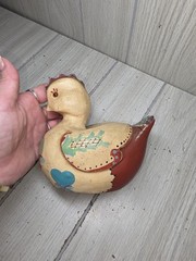 Vintage Hand Painted Chicken Folk Art Cottagecore Primitive Chick Hen Heart Read