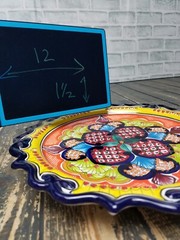 Talavera Pottery Mexican Folk Art SCALLOPED PLATE Floral Blue/White/Yellow