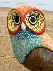 Vintage Mexican Folk Art Ceramic And Brass Hand Pained Owl Héctor Gonzalez 8/100