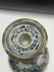 933Ken Edwards Mexican Pottery Single Candle Stick – Signed Vintage Blue Florals