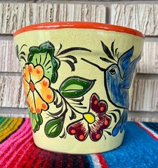 Lg Mexican Ceramic Flower Pot Planter Folk Art Pottery Handmade Talavera M#15