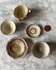 Lot collected handmade clay miniature dishes vase South tea set Central America