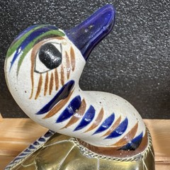 Vintage Pottery Brass Duck Sculpture Unsigned Folk Art Southwestern Homestead