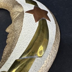 1/4-Moon Face Ceramic/Copper/Brass Mixed Media Celestial Wall Hanging Terracotta