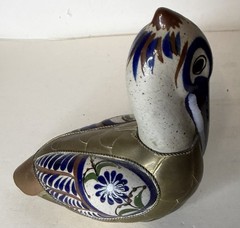 Vintage Tonala Ceramic and Brass Pelican Figurine w/ Small Shelf Bird Bundle