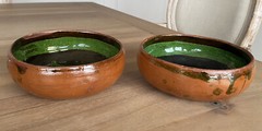 Set of 2 – Fish Folk Art Terracotta Pottery Bowls – 6.5” – Mexico – Signed A.C.